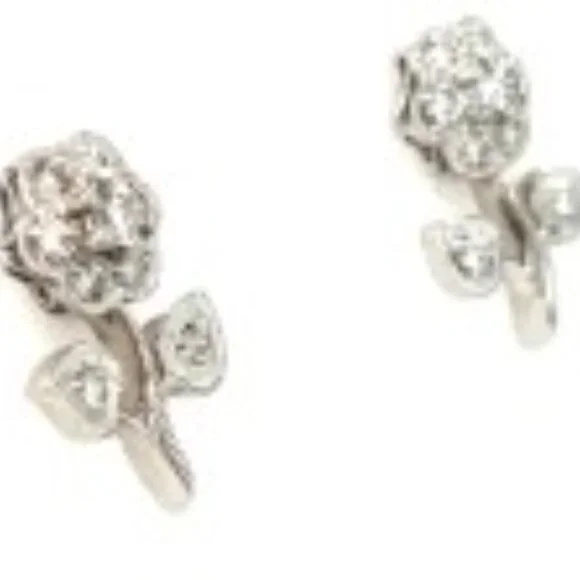 14k White Gold Diamond Perfect Flower Sparkling Summer Earrings
